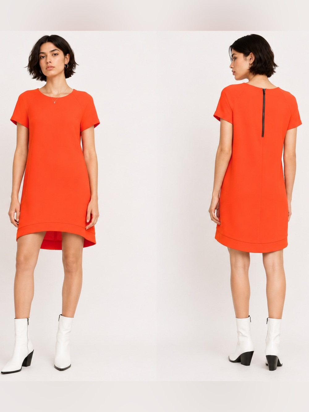 Topshop Short Sleeve Shift High Low Bright Orange Dress